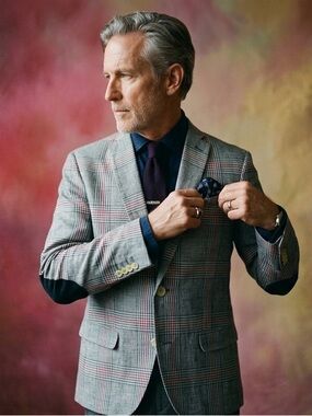 Zara Gray& Red Glen Plaid Men's Blazer with Subtle Red Windowpane 42